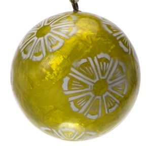 Green Parade Lacquered Hand-made Painted Capiz Christmas Ornament